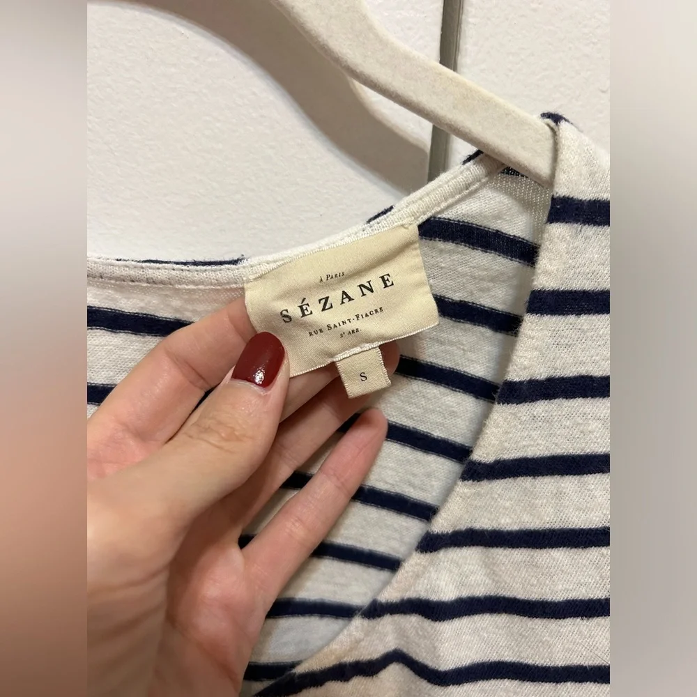 Sezane Milo T-Shirt in Ecru/Navy Striped, Size S - Picture 8 of 11